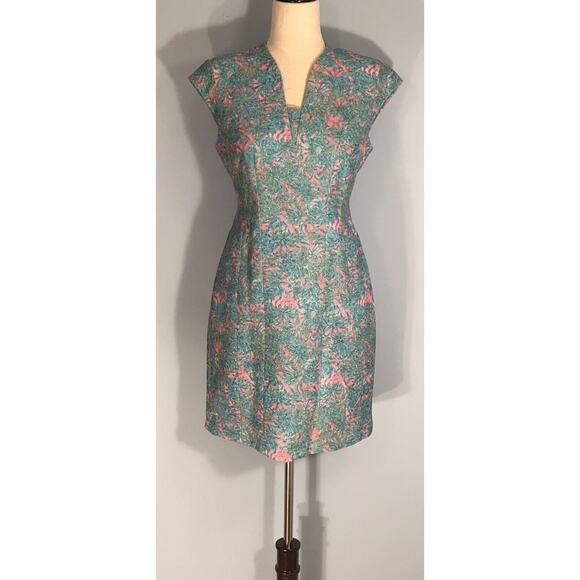XS Dress Floral Fit & Flare Shoulder Pads Structured! Spring Summer Dress - Picture 11 of 12